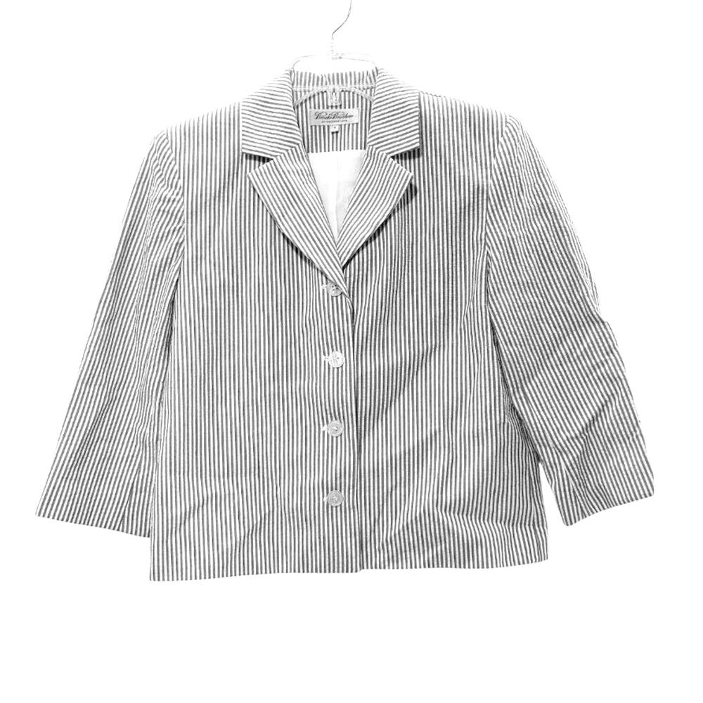 Brooks Brothers Blazer Jacket Collared Stripe Cotton Light Blue Womens Size 8
